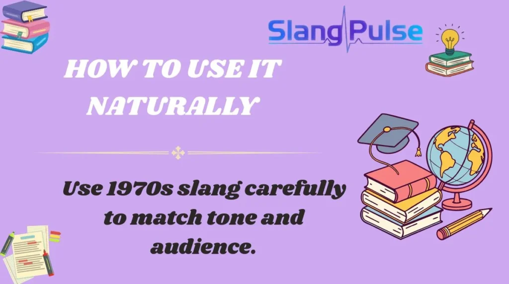 Use 1970s slang carefully to match tone and audience.